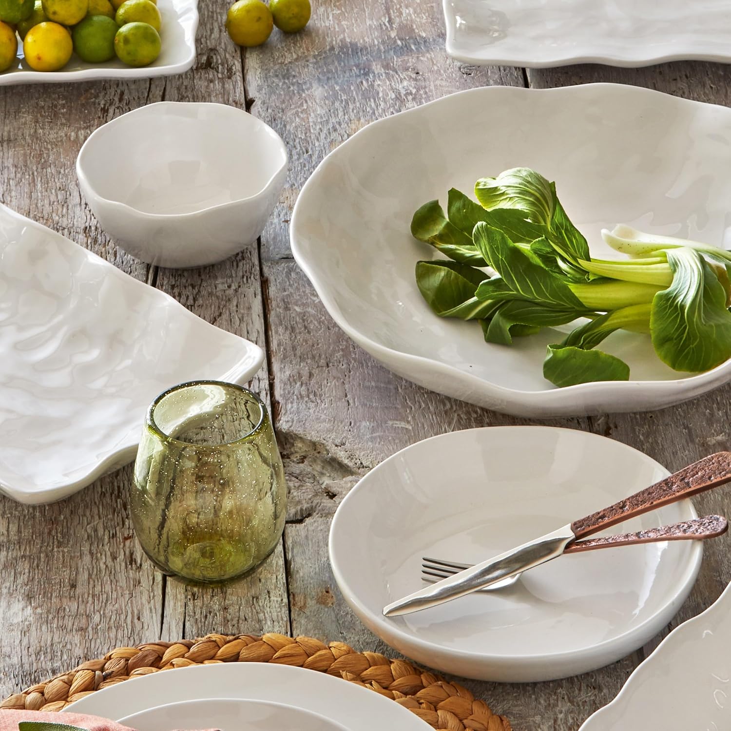Organic Wavy Melamine Dinnerware Set Dishwasher Safe
