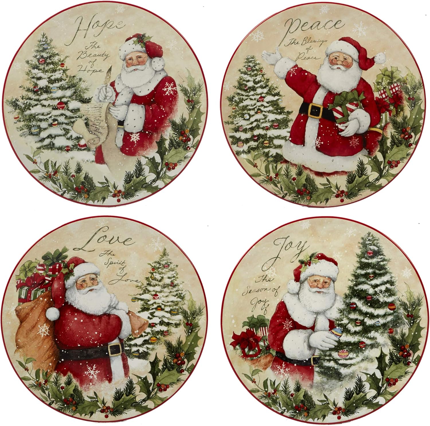 Certified International Holiday Wishes - Cutesy 9 Dessert Plates Set of 4