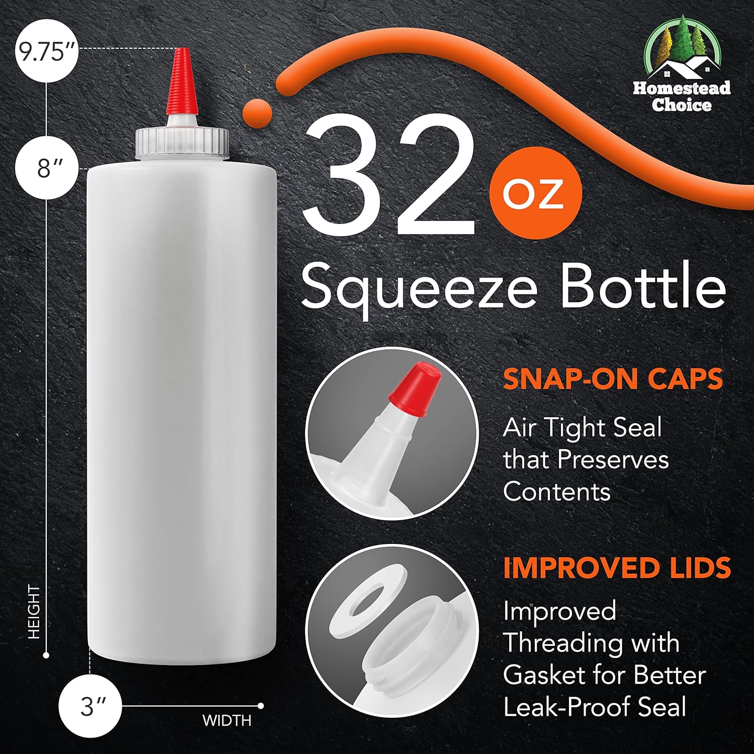 32oz Made in USA Condiment Squeeze Bottles BPA Free 3-Pack