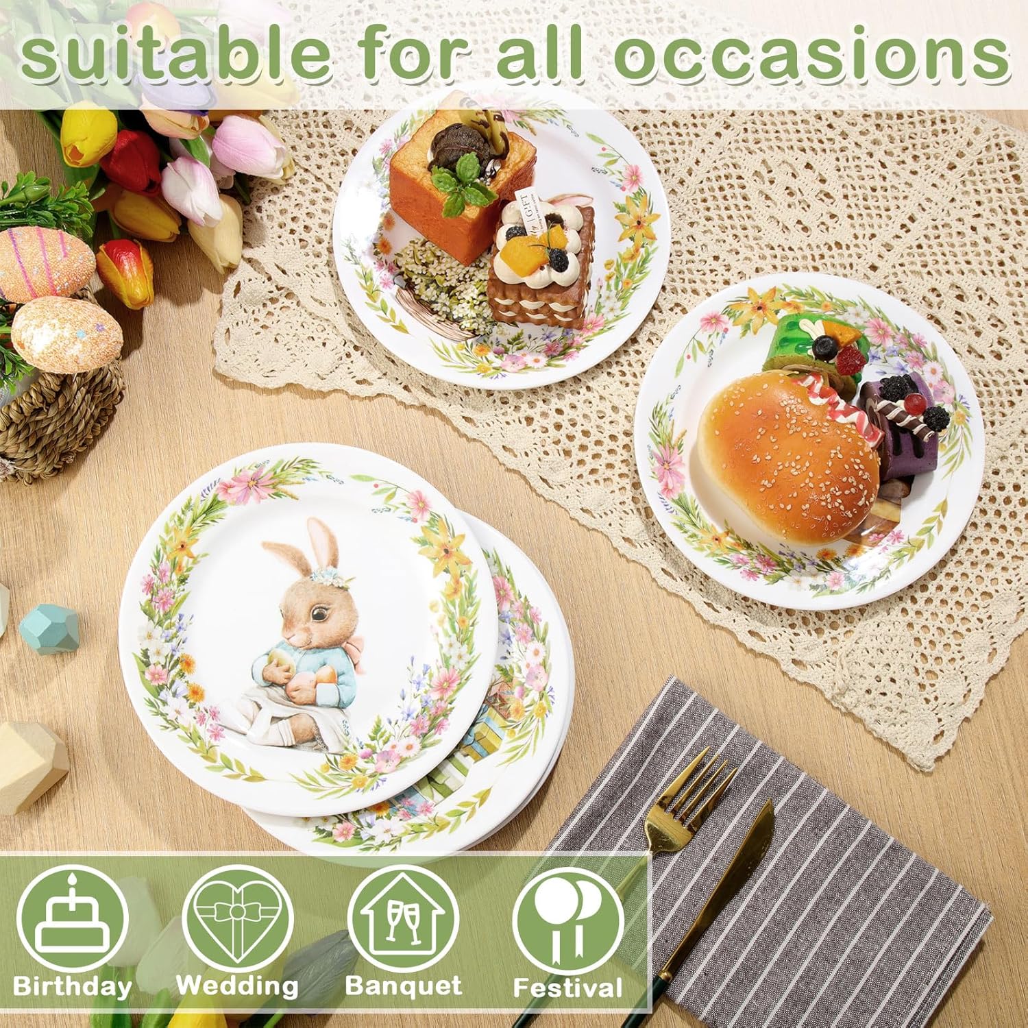8 Pcs Easter Bunny Salad Plates Assorted Designs