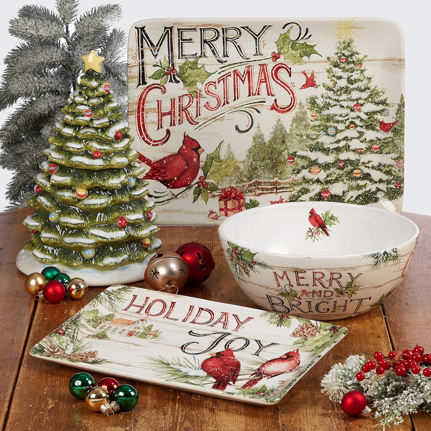 Certified International Evergreen Christmas Salad Plates Set of 4