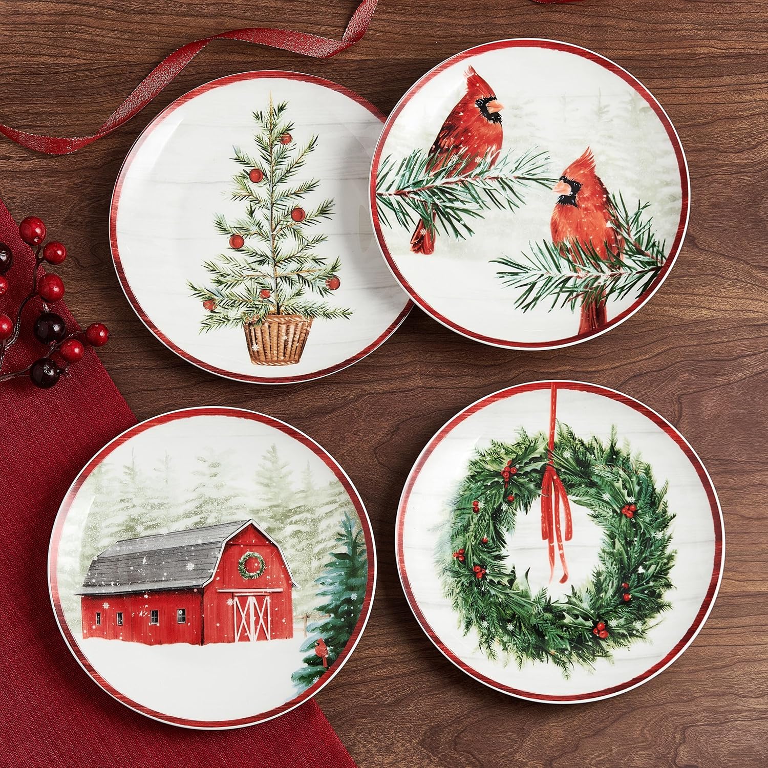 Mikasa Holiday Countryside Christmas Salad Plates Set of 4 9 Inch